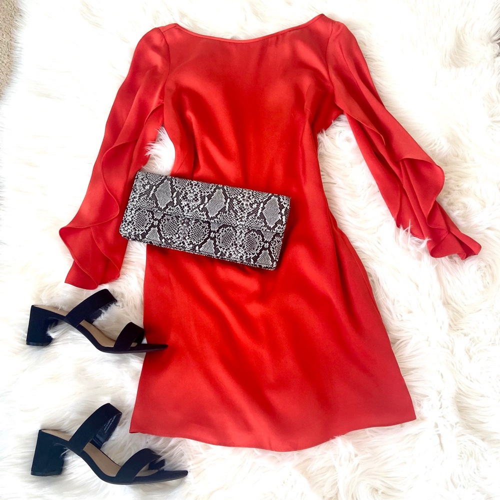 Milly Red Long Sleeve Silk Dress